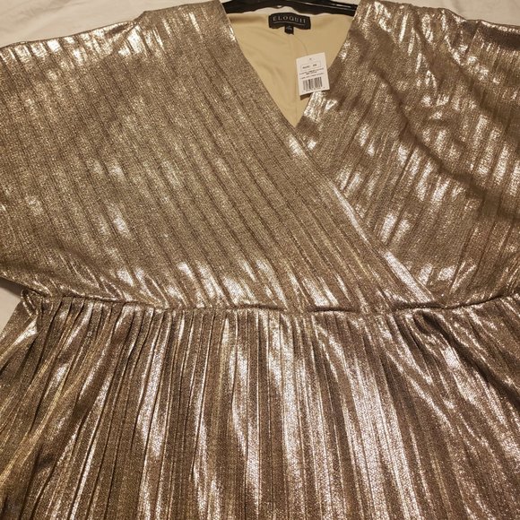 Eloquii Dress Pleated Kimono Sleeve Mini Silver/Gold Size 28 NWT - Picture 9 of 11